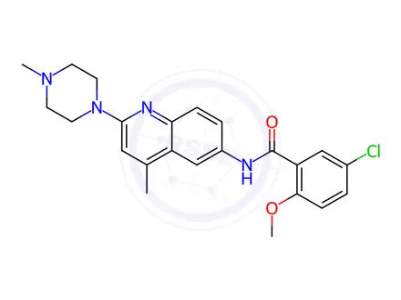 Chemical structure of Benzamide, 5-chloro-2-methoxy-N-[4-methyl-2-(4-methyl-1-piperazinyl)-6-quinolinyl]-