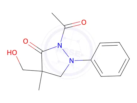 Chemical structure of 2-Acetyl-4-(hydroxymethyl)-4-methyl-1-phenylpyrazolidin-3-one