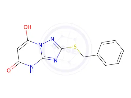 Chemical structure of 2-(Benzylthio)-7-hydroxy-[1,2,4]triazolo[1,5-a]pyrimidin-5(4H)-one