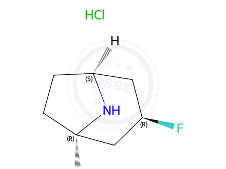 Chemical structure of rel-((1R,3r,5S)-3-Fluoro-8-azabicyclo[3.2.1]octane hydrochloride)
