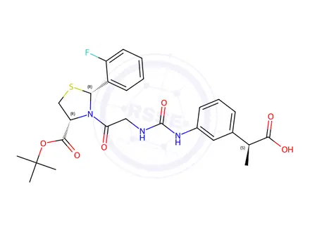 Chemical structure of (2R,4R)-3-[2-[[3-[(1S)-1-carboxyethyl]phenyl]carbamoylamino]acetyl]-2-(2-fluorophenyl)-4-tert-butyl-thiazolidine-4-carboxylic acid