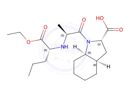 Chemical structure of (2S,3aR,7aR)-1-(((R)-1-ethoxy-1-oxopentan-2-yl)-L-alanyl)octahydro-1H-indole-2-carboxylic acid