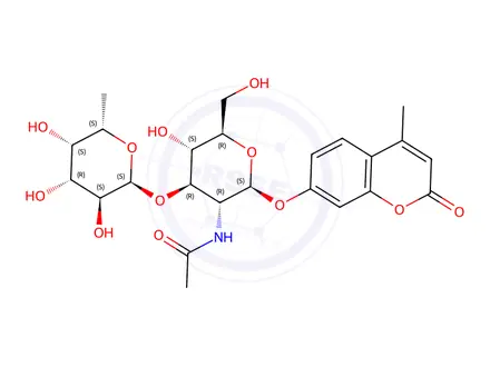 Chemical structure of 4-Methylumbelliferyl 2-Acetamido-2-deoxy-3-O-(α-L-fucopyranosyl)-β-D-glucopyranoside