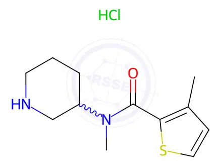 Chemical structure of 3-Methyl-thiophene-2-carboxylic acid methyl-piperidin-3-yl-amide hydrochloride