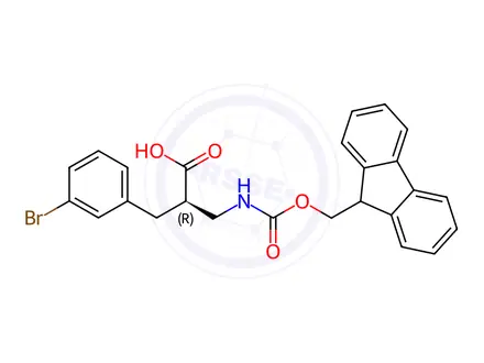 Chemical structure of Fmoc-(R)-3-amino-2-(3-bromobenzyl)propanoicacid