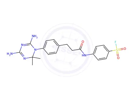 Chemical structure of 4-(3-(4-(4,6-Diamino-2,2-dimethyl-1,3,5-triazin-1(2H)-yl)phenyl)propanamido)benzene-1-sulfonyl fluoride