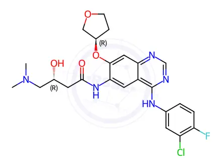 Chemical structure of (R)-N-(4-((3-Chloro-4-fluorophenyl)amino)-7-(((R)-tetrahydrofuran-3-yl)oxy)quinazolin-6-yl)-4-(dimethylamino)-3-hydroxybutanamide