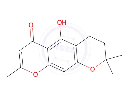 Chemical structure of 3,4-Dihydro-5-hydroxy-2,2,8-trimethyl-2H,6H-benzo[1,2-b:5,4-b']dipyran-6-one