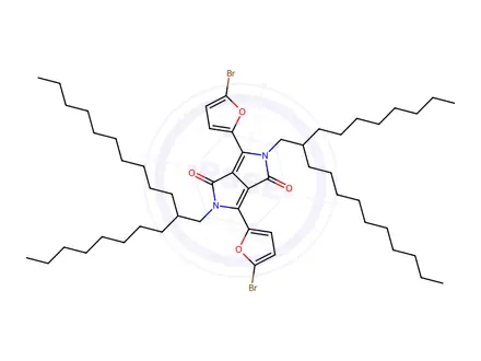 Chemical structure of 3,6-Bis(5-bromo-2-furanyl)-2,5-dihydro-2,5-bis(2-octyldodecyl)pyrrolo[3,4-c]pyrrole-1,4-dione