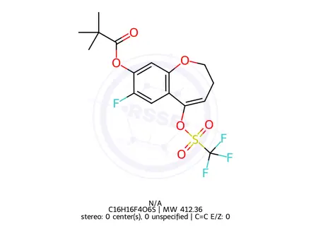 Chemical structure of 7-Fluoro-5-(((trifluoromethyl)sulfonyl)oxy)-2,3-dihydrobenzo[b]oxepin-8-yl pivalate