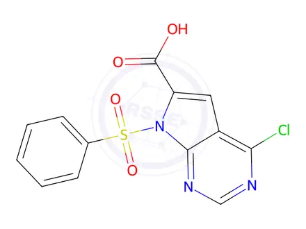 Chemical structure of 4-Chloro-7-(phenylsulfonyl)-7H-pyrrolo[2,3-d]pyrimidine-6-carboxylic acid