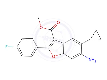 Chemical structure of Methyl 6-amino-5-cyclopropyl-2-(4-fluorophenyl)benzofuran-3-carboxylate