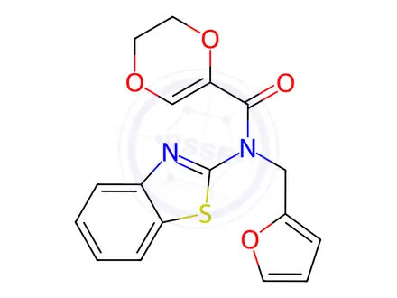 Chemical structure of N-(Benzo[d]thiazol-2-yl)-N-(furan-2-ylmethyl)-5,6-dihydro-1,4-dioxine-2-carboxamide