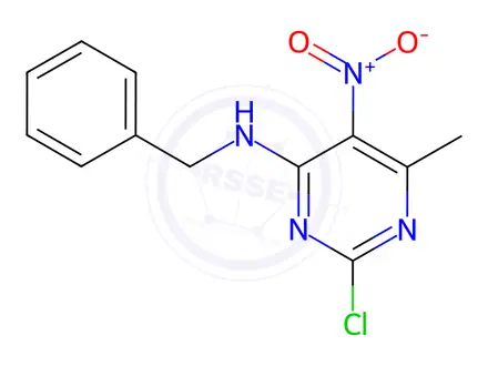 Chemical structure of N-benzyl-2-chloro-6-methyl-5-nitropyrimidin-4-amine