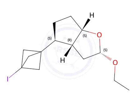 Chemical structure of (2S,3aR,4S,6aS)-2-ethoxy-4-(3-iodo-1-bicyclo[1.1.1]pentanyl)-3,3a,4,5,6,6a-hexahydro-2H-cyclopenta[b]furan