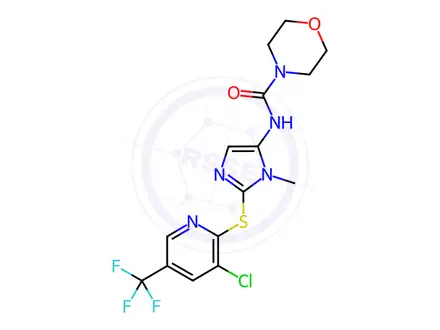 Chemical structure of N-(2-((3-chloro-5-(trifluoromethyl)pyridin-2-yl)thio)-1-methyl-1H-imidazol-5-yl)morpholine-4-carboxamide