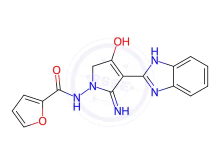 Chemical structure of N-(5-Amino-4-(1H-benzo[d]imidazol-2-yl)-3-oxo-2,3-dihydro-1H-pyrrol-1-yl)furan-2-carboxamide