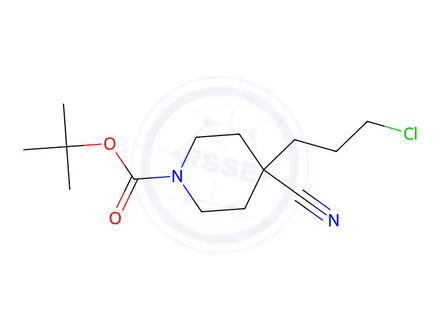 Chemical structure of 4-(3-Chloro-Propyl)-4-Cyano-Piperidine-1-Carboxylic Acid Tert-Butyl Ester