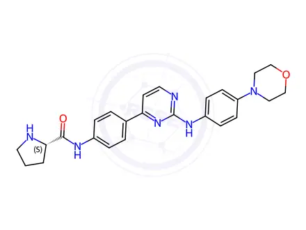 Chemical structure of (2S)-N-[4-[2-[[4-(4-Morpholinyl)phenyl]amino]-4-pyrimidinyl]phenyl]-2-pyrrolidinecarboxamide