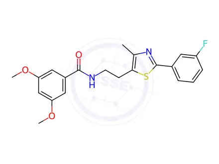 Chemical structure of N-[2-[2-(3-fluorophenyl)-4-methyl-1,3-thiazol-5-yl]ethyl]-3,5-dimethoxybenzamide
