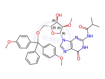 Chemical structure of 5'-O-DMT-N2-Isobutyryl-2'-O-methyl-guanosine