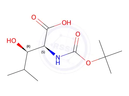 Chemical structure of (2S,3R)-2-((tert-Butoxycarbonyl)amino)-3-hydroxy-4-methylpentanoic acid