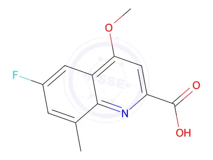 Chemical structure of 6-fluoro-4-methoxy-8-methylquinoline-2-carboxylic acid