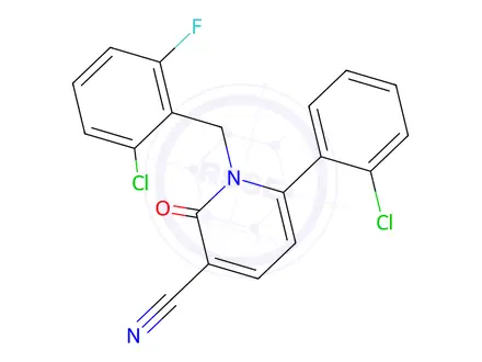 Chemical structure of 1-[(2-Chloro-6-fluorophenyl)methyl]-6-(2-chlorophenyl)-2-oxo-1,2-dihydropyridine-3-carbonitrile