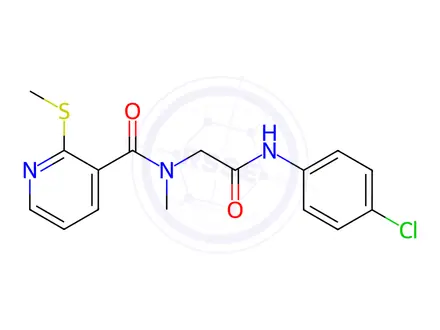 Chemical structure of N-(2-((4-Chlorophenyl)amino)-2-oxoethyl)-N-methyl-2-(methylthio)nicotinamide