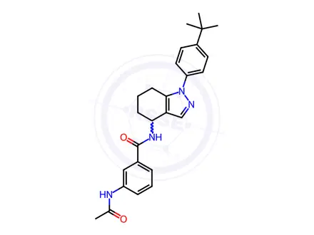 Chemical structure of N-[1-(4-tert-butylphenyl)-4,5,6,7-tetrahydro-1H-ind azol-4-yl]-3-acetamidobenzamide