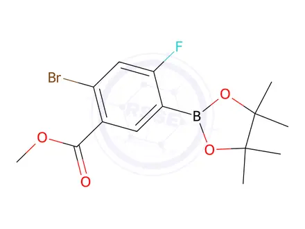 Chemical structure of Methyl 2-bromo-4-fluoro-5-(tetramethyl-1,3,2-dioxaborolan-2-yl)benzoate