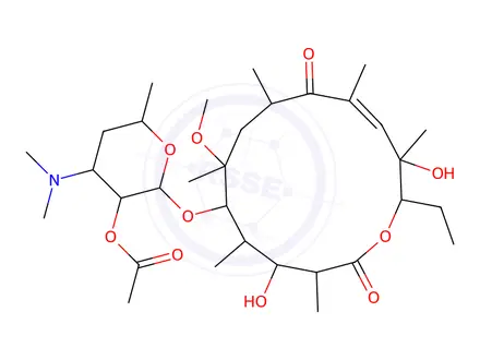 Chemical structure of (10E)-3-O-De(a-L-cladinose)-10-dehydro-11-dehydroxy-6-O-methyl-erythromycin 2'-Acetate