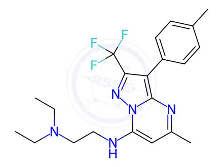 Chemical structure of N',N'-diethyl-N-[5-methyl-3-(4-methylphenyl)-2-(trifluoromethyl)pyrazolo[1,5-a]pyrimidin-7-yl]ethane-1,2-diamine
