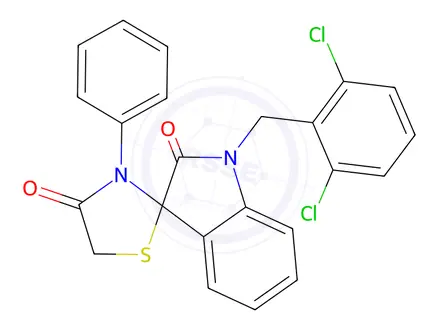 Chemical structure of 1-[(2,6-Dichlorophenyl)methyl]-3'-phenyl-1,2-dihydrospiro[indole-3,2'-[1,3]thiazolidine]-2,4'-dione