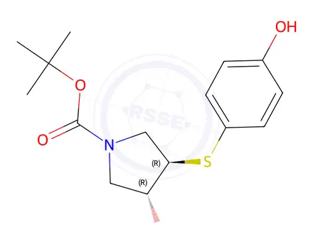 Chemical structure of tert-Butyl (3R,4R)-3-Hydroxy-4-[(4-hydroxyphenyl)sulfanyl]pyrrolidine-1-carboxylate