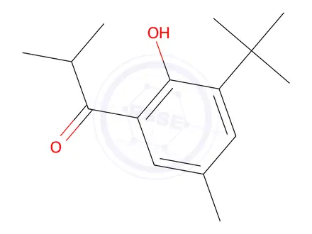 Chemical structure of 1-(3-(Tert-butyl)-2-hydroxy-5-methylphenyl)-2-methylpropan-1-one