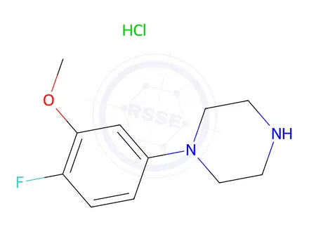 Chemical structure of 1-(4-fluoro-3-methoxyphenyl)piperazine hydrochloride