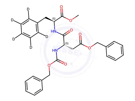 Chemical structure of N-Benzyloxycarbonyl-O-benzoyl Aspartame-d5