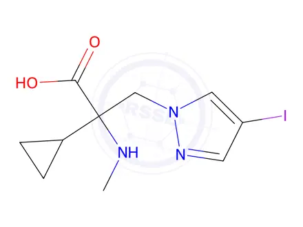 Chemical structure of 2-Cyclopropyl-3-(4-iodo-1h-pyrazol-1-yl)-2-(methylamino)propanoic acid