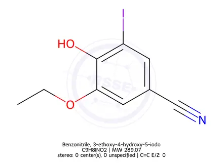 Chemical structure of Benzonitrile, 3-ethoxy-4-hydroxy-5-iodo-