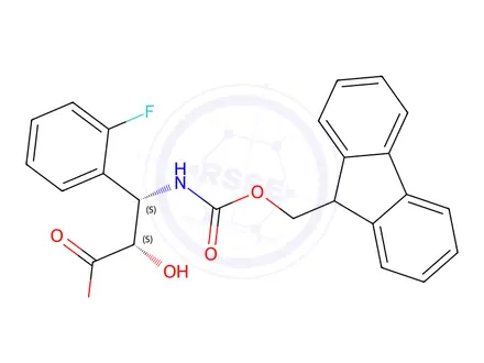Chemical structure of (2S,3S)-3-((((9H-fluoren-9-yl)methoxy)carbonyl)amino)-3-(2-fluorophenyl)-2-hydroxypropanoic acid