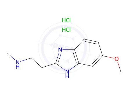 Chemical structure of 1H-Benzimidazole-2-ethanamine, 6-methoxy-N-methyl-, hydrochloride (1:2)