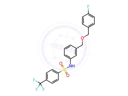 Chemical structure of N-(3-(((4-fluorobenzyl)oxy)methyl)phenyl)-4-(trifluoromethyl)benzenesulfonamide