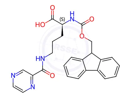 Chemical structure of Fmoc-Orn(pyrazinylcarbonyl)-OH
