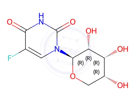 Chemical structure of 5-Fluoro-1-((2R,3R,4R,5R)-3,4,5-trihydroxytetrahydro-2H-pyran-2-yl)pyrimidine-2,4(1H,3H)-dione