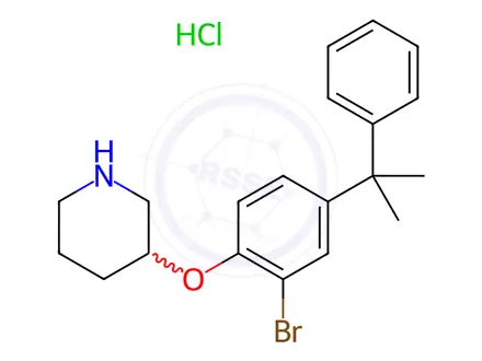 Chemical structure of 3-[2-Bromo-4-(1-methyl-1-phenylethyl)phenoxy]-piperidine hydrochloride