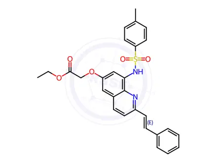 Chemical structure of Ethyl 2-(2-[(E)-2-Phenyl-1-ethenyl]-6-quinolyloxy-8-p-toluenesulfonamido)acetate