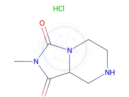 Chemical structure of 2-methyl-octahydroimidazolidino[1,5-a]piperazine-1,3-dione hydrochloride