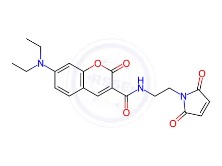 Chemical structure of 7-Diethylamino-3-[N-(2-maleimidoethyl)carbamoyl]coumarin