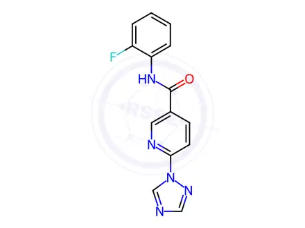 Chemical structure of N-(2-fluorophenyl)-6-(1H-1,2,4-triazol-1-yl)nicotinamide